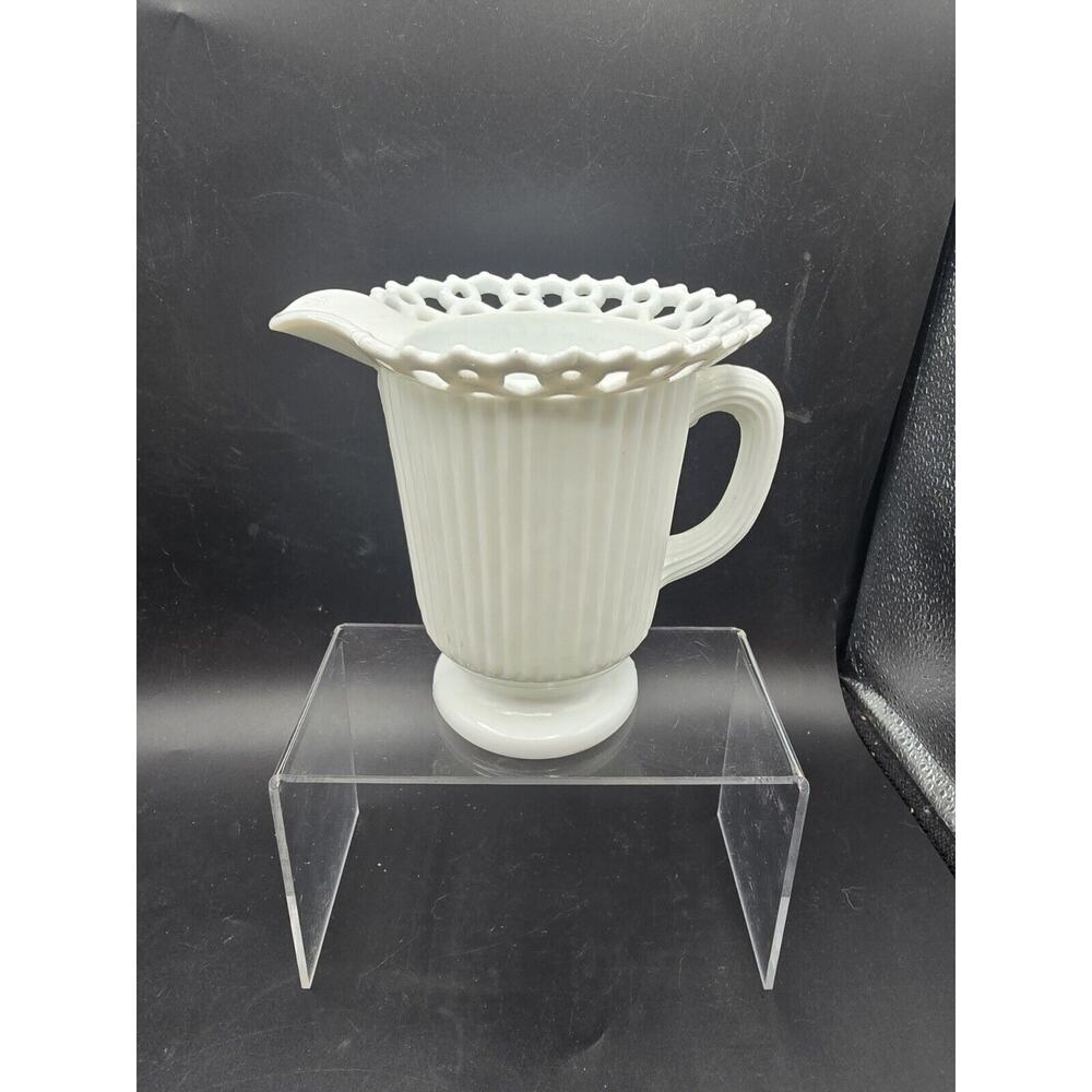 Antique Atterbury Glass DANCING SAILORS Milk White Creamer Lace Edge.
